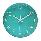 Modern Simple Wall Clock Indoor Non-Ticking Silent Sweep Movement Wall Clock for Office, Bathroom, Living Room Decorative 10 Inch Teal