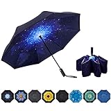 NOORNY Inverted Umbrella Double Layer Automatic Folding Reserve Umbrella Windproof UV Protection for Rain Car Travel Outdoor Men Women Starry Sky