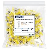 100Pcs Waterproof Solder Seal Wire Connectors, 12-10 Gauge Yellow Heat Shrink Butt Connectors for Electrical Marine, Automotive and Wiring Terminal Splices