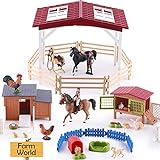 iPlay, iLearn Kids Farm Animal Barn House Toy, Girl Horse Stable Figurine Fence Playset, Country World Farmhouses, Barnyard Chicken Coop Rabbit Puppy Figure, Birthday Gift Age 3 4 5 7 8 6-12 Boy Child