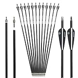 Musen 28'/30' Carbon Archery Arrows, Shaft Spine 500 with Removable Tips, GPI 13.0 Hunting and Target Practice Arrows for Both Compound Bow and Recurve Bow, 12 Pcs