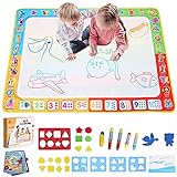 SainSmart Jr. Water Doodle Mat 43x32 Inches with Extra Drawing Book, Large Aqua Magic Mat for Toddler, 2 in 1 Educational Coloring Painting Writing Pad, No Mess Toys for 3 4 5 6 7 8 Years Kids