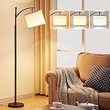 Ambimall Floor Lamps for Living Room with 3 Color Temperatures, Standing Lamp Tall with Adjustable Linen Shade, Tall Lamps for Living Room Bedroom Office Classroom Dorm Room, 9W Bulb Included
