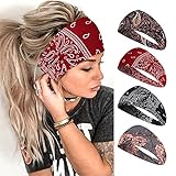 Vemalo Wide Headbands for Women, Boho Bandeau Head Bands, Workout Head Wraps, Stretch No Slip Hair Wraps Pack of 4 (Stylish)