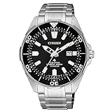 Citizen Men's Promaster Sea Eco-Drive Stainless Steel Watch, 3-Hand Date, One-way Rotating Bezel, ISO Compliant, Luminous Hands and Markers, Black Dial