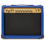 LyxPro 40 Watt Electric Guitar Amplifier | Combo Solid State Studio Amp with 8” 4-Ohm Speaker, Custom EQ Controls, Drive, Delay, ¼” Passive/Active/Microphone Inputs, Aux In & Headphone Jack - Blue