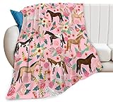 Horse Blanket Gifts for Girls Women Cute Horses Flowers Flannel Fleece Throw Blanket Soft Warm Fuzzy Pink Blanket for Horse Lovers Decor Bed Couch Living Room for Kids 50'x40'