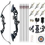 Monleap Archery 51' Takedown Recurve Bow and Arrows Set for Adults Metal Riser Longbow Kit Right Hand Straight Bow for Beginner Hunting Shooting Practice 30 40 50lb (Black 50lb)