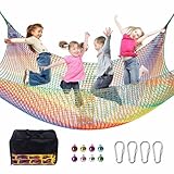 LPIW Climbing Net for Kids - 9.9FT x 9.9FT Double Layers Heavy Duty Playground Safety Net, Climbing Cargo Net for Tree House Tree Fort, Back Yard, Jungle Gyms, Monkey Bar Security Mesh（Rainbow）