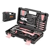ENGiNDOT Home Tool Kit, 57-Piece Basic Tool kit with Storage Case for Household Repair, Home Improvement and DIY Project Pink