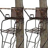 Big Game Hunter HD 18.5 Foot 1 Person Deer Hunting Adjustable Ladder Outdoor Tree Stand with Full Body Fall Arrest System, Camouflage (2 Pack)