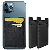 Phone Card Holder, Leather Phone Wallet Stick On, Card Holder for Back of Phone Credit Card Holder for Phone Case Compatible with Most of Cell Phone (iPhone, Samsung) - 2Pack Black