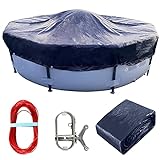 STARPYNG-Pool Cover,Above Ground Pool Solar Cover, Underground Pool Cover Protector with Drawstring Design, Easy to Install (Pool Size:24FT,Cover Size: 27FT, Round, Navy/Black，Weave 7x7)