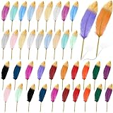 Honoson 40 Pcs Feather Quill Ballpoint Pens Bulk 0.7 mm Ink Feathered Vintage Pens Refined Plated Rod Pen for Writing Guest Signature Office Party Favors