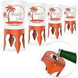 Beach Vacation Accessories, 4 Beach Cup Holders Sand w/ Bottle Opener & Spikes, Beach Drink Holder Coaster Spike Cups for Women Men Adults, Sand Cup Holders Beach Lover Gifts, Beach Cup Holder Items