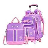 3Pcs Rolling Backpack Bowknot Girls Primary Schoolbag Trolley Bag Wheeled Backpack Carry On Luggage with Lunch Bag&Pencil Case