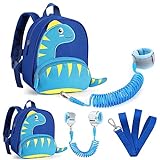 Accmor Toddler Harness Backpack with Leash, Cute Dinosaur Kid Back Pack with Anti Lost Wrist Link, Child Harnesses Leashes for Walking, Mini Toddler Daycare Bag with Rope Tether for Baby Boys (Blue)