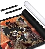 Jigsaw Puzzle Mat Roll Up - 1500 1000 500 Pieces Saver Black Non-Slip Felt Pad, Large Puzzles Board Gifts Adults, Glue Inflatable Pump Tube Storage Bag Transport Easy Holder Keeper Cover