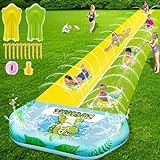 VEEST 33 FT Extra Long Water Slide for Kids Adults, Giant Double Lawn Water Slip Heavy Duty with 2 Bodyboards, Summer Water Slide Toys with Crash Pad for Backyard Outdoor