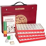 GUSTARIA Chinese Mahjong Game Set, Large (1.5') 144 Numbered Green Tiles, 2 Spare Tiles, Complete Mahjongg Set with Durable Carrying Travel Case