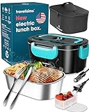 TRAVELISIMO Electric Lunch Box Food Heater High Power 80W, 3 in 1 Portable Heated Lunch Boxes for Adults for Car Truck & Work 12V 24V 110V, Luncheaze, Loncheras Electricas para Calentar Almuerzo