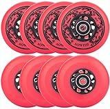 AOWISH Inline Skate Wheels 85A Outdoor Asphalt Formula Hockey Roller Blades Replacement Wheel with Bearings ABEC-9 and Floating Spacers (8-Pack) (Red, 68mm)