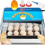 Buileni Egg Incubator,15 Chicken Eggs Full Automatic Chick Incubator with Auto Egg Turner, Led Candler,Temperature Humidity Control Incubator for Hatching Chickens, Goose, Duck, Quail, Turkey