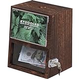 KYODOLED Wood Suggestion Box with Key Lock, Donation Box for Fundraising, Wall Mounted Tip Box, Ballot Box with Slot and Acrylic Sign Holder, Money Drop Box for Restaurant, 8.5”H x 6.7”W x 5”D, Brown