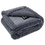 Waterproof Pet Blanket, Liquid Pee Proof Dog Blanket for Sofa Bed Couch, Reversible Sherpa Fleece Furniture Protector Cover for Small Medium Large Dogs Cats, Dark Gray Small（40' x 28'）