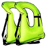 AMFUN 2 Pack Snorkel Vest, Inflatable Swimming Vest for Adults, Adjustable Snorkeling Vest Swimming Jacket for Outdoor Kayaking Buoyancy Diving Surfing Water Sports Safety (Green)