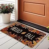 Thanksgiving Day Hello Fall Maple Leaves Decorative Doormat, Fall Maple Leafs Door mat Indoor Outdoor Entrance Floor Mat Non Slip Autumn Harvest Vintage Thanksiving Decor Rubber Welcome Mats（29 x17in）
