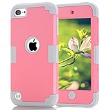 Case for iPod Touch 5 Case for iPod Touch 6 Case, Dual Layered Hard PC Case + Silicone Shockproof Heavy Duty High Impact Armor Hard Case Cover for Apple iPod Touch 5 6th Generation (Pink+Gray)