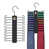 ZEDODIER Wooden Tie Rack, Tie Hanger for Men Closet, 20 Storage Capacity, Non-Slip Rotatable Tie Organizer, Hanging Space Saving Holder, Black