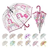 Wxjiahetai Kids Clear Bubble Umbrella Transparent Dome See Through Child Umbrellas for Rain Boys Girls with Pinch-Proof Closure and Easy-Grip Hook Handle(Clear Red Unicorn)
