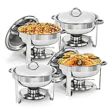 Chafing Dish Buffet Set of 4, 5QT Stainless Steel Chafing Dishes for Buffet Food Warmer for Parties Catering Event with Food Water Pan, Fuel Holder