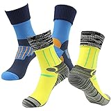 RANDY SUN Waterproof Hiking Socks for Men, Womens Breathable Outdoor Multisports Socks Convenient And Easy To Wear for Cyclists,Mountaineers Walking Thru Puddles(2 Pairs Midcalf Blue&Yellow M)