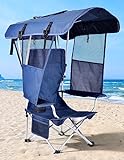 Docusvect Kids Beach Chair with Canopy Shade, Kids Canopy Chair with Safety Lock, Cup Holder, Side Pocket for Camping, Beach, Tailgates, Fishing