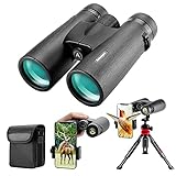 12x42 HD Binoculars for Adults with Upgraded Phone Adapter, Tripod and Tripod Adapter - Large View Binoculars with Clear Low Light Vision - Waterproof Binoculars for Bird Watching Hunting Travel
