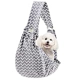 FDJASGY Small Pet Sling Carrier-Hands Free Reversible Pet Papoose Bag Tote Bag with a Pocket Safety Belt Dog Cat for Outdoor Travel (Gray Stripe)