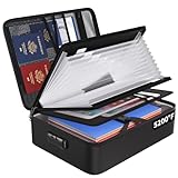 ENGPOW 5200℉ Fireproof File Organizer Bag with 13 Pocket Accordion File Folder,Document Organizer Box with Lock&Labels,Multi-Layer Portable Home Travel Safe Storage Box for Important Documents,Files