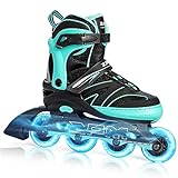 2PM SPORTS Kids Adjustable Inline Skates Ages 4-12, Youth Inlie Skates for Girls Boys 5-8 8-12 with Full Light Up Wheels, Beginner Women Adult Skates - Mint Small
