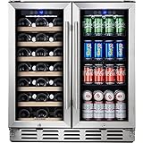 Kalamera Wine and Beverage Refrigerator, 30 inch Wine Fridge Dual Zone Hold 33 Bottles and 96 Cans, Digital Touch Control, Built-In or Freestanding