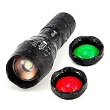 ULTRAFIRE A100 Tactical LED Flashlight Mini,800 Lumen Hunting Handheld Flashlight Focusable 3 Colors Exchange Glass Lens (Generate RED or Green Light)
