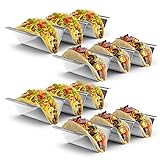 Taco Holder, Taco Stand, Taco Holders Set of 4, Stainless Steel Taco Rack with Handles, Each Metal Taco Tray Plates Holds Up to 2 or 3 Hard or Soft Taco Shells, Oven Grill and Dishwasher Safe