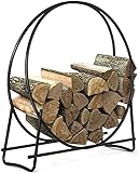 GOFLAME 41 Inch Firewood Log Rack, Round Tubular Steel Fireplace Wood Storage Holder for Indoor & Outdoor Fireplace Pit, Heavy Duty