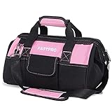 FASTPRO 14-Inch Pink Tool Bag for Women, Zip-top Wide Mouth Open Tool Organizer, with Adjustable Shoulder Strap