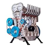 Yamix Full Metal Engine Model Desk Engine, Unassembled 4 Cylinder Inline Car Engine Model Building Kit Mini DIY Engine Model Toy for Adults