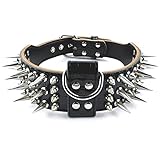 PET ARTIST 2' Wide Luxury Genuine Leather Spiked Studded Dog Collars for Medium & Large Dogs,Black,XL,Neck for 21-24'