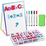 Tabletop Magnetic Easel Whiteboard (2 Sides) Includes:199 Magnetic ABC Alphabet Letters-Numbers-Symbol's, 5 Dry Erase Markers, & 1 Eraser. Drawing Art White Board Educational Kids Toy