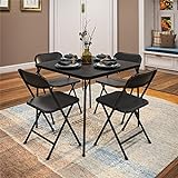 CoscoProducts COSCO Indoor/Outdoor Solid Resin Folding Table & Chair Dining Set, Perfect for Everyday Use, Hosting, Game Night, or Holiday Celebrations, 5-Piece, Black